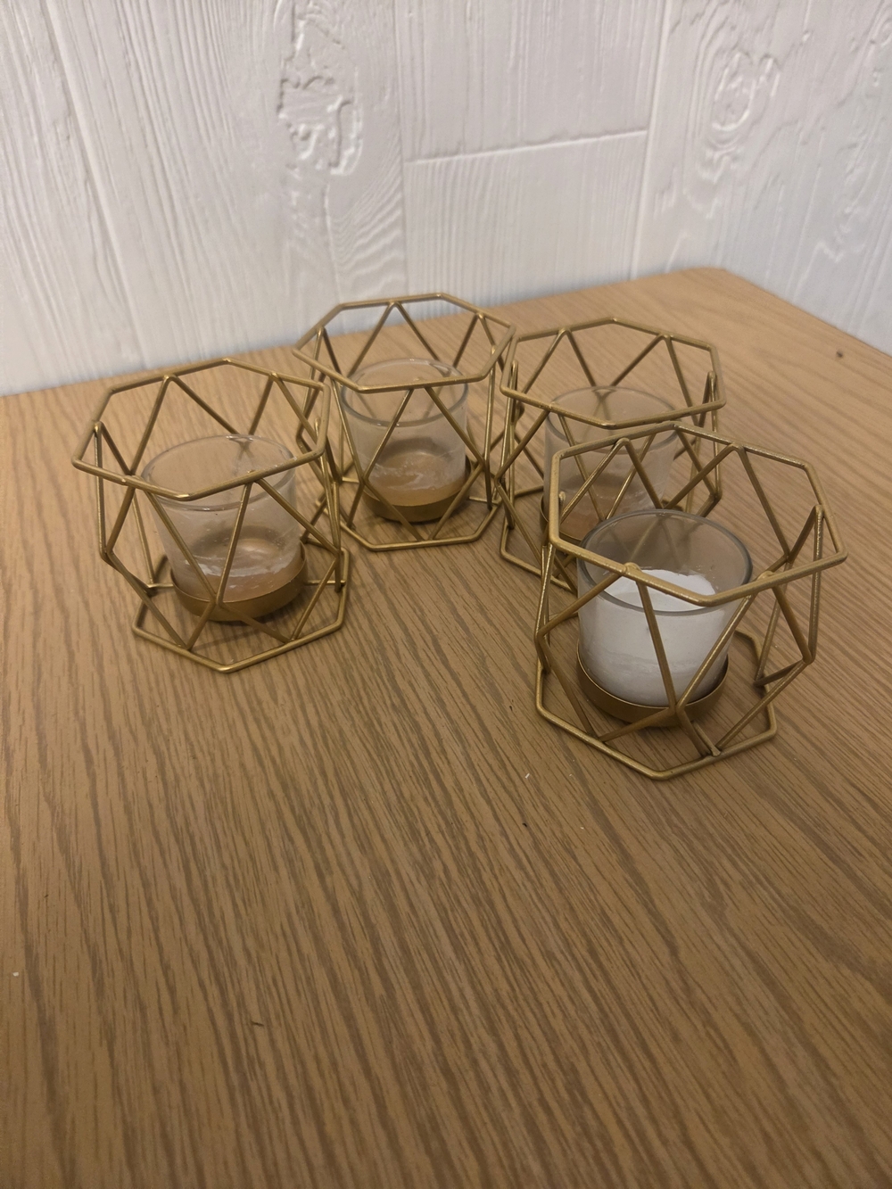 Geometric Metal Votive Candle Holders - Gold